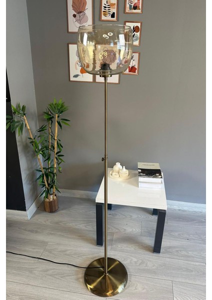 Bal Rengi Cam Lambader, Düz Ince Gövde, Modern Dekoratif Metal Zemin Lambası fırsatları