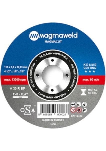 Düz Kesme Taşı 115X3.0X22 Mm, Dayanıklı ve Kullanışlı, Tek Adet