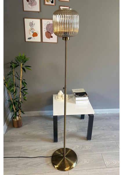 Bal Rengi Cam Lambader, Düz Ince Gövde, Dekoratif Metal, Oturma Odası Zemin Lambası fiyatları