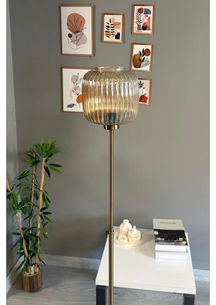 Bal Rengi Cam Lambader, Düz Ince Gövde, Dekoratif Metal, Oturma Odası Zemin Lambası modelleri