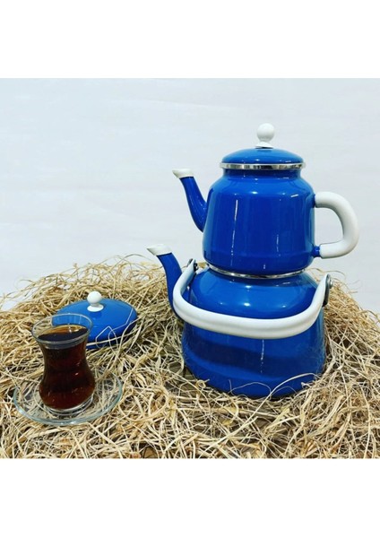 Vintage Mavi Emaye Çaydanlık Seti, Çift Kapaklı, Şık ve Kullanışlı Tasarım. fiyatları