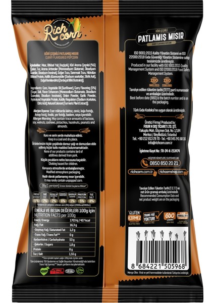 Köri Çeşnili Popcorn 65 gr fiyatları