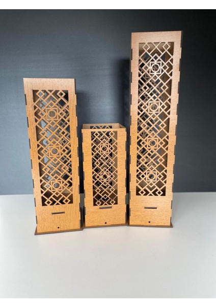 3'lü Ahşap Lambader, Ceviz Renk, Modern ve Şık Tasarım fiyatları