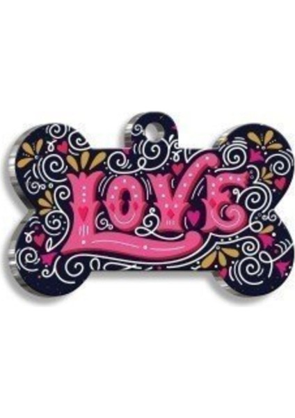 Kemik Şekilli Kedi Köpek Künyesi, Kaligrafi Tasarım, Orta Boy: 2,6x3,8 cm