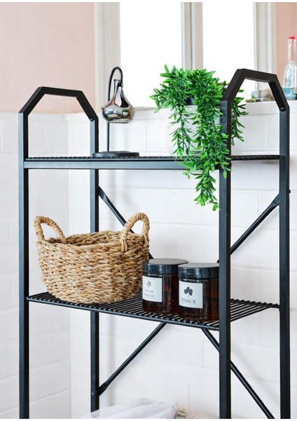 Metal Ayaklı 3 Raflı Banyo Rafı Klozet Üstü Dekoratif Raf Askılık Organizer