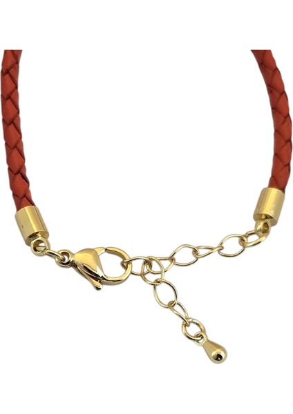 Bal Maske Temalı 14 Ayar Altın Plakalı Turuncu Derili Kelebek Motifli Hediye Bileklik-502 Sembol