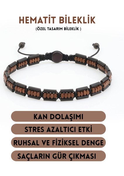 Hematit Bileklik - Lotus Black Matte Brown Bileklik - Tasarım Bileklik Özel Kesim Ayarlanabilir