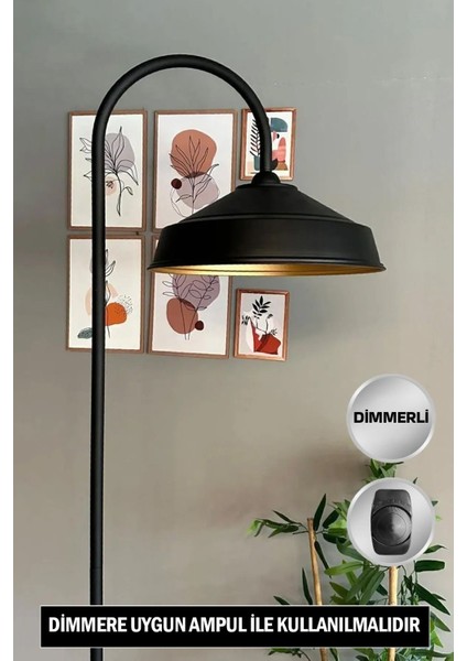 Modern Siyah Metal Lambader, Dimmerli, Oturma ve Çalışma Odası Şık Zemin Lambası