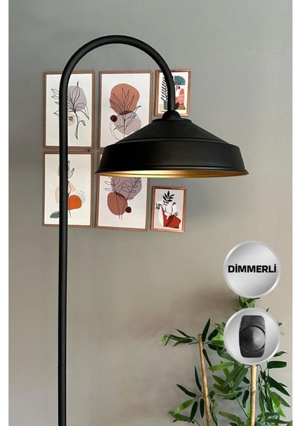 Modern Siyah Metal Lambader, Dimmerli, Oturma ve Çalışma Odası Şık Zemin Lambası fiyatları