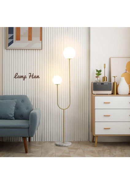 Iki Başlıklı Metalik Tasarımlı Modern Dekoratif Lambader