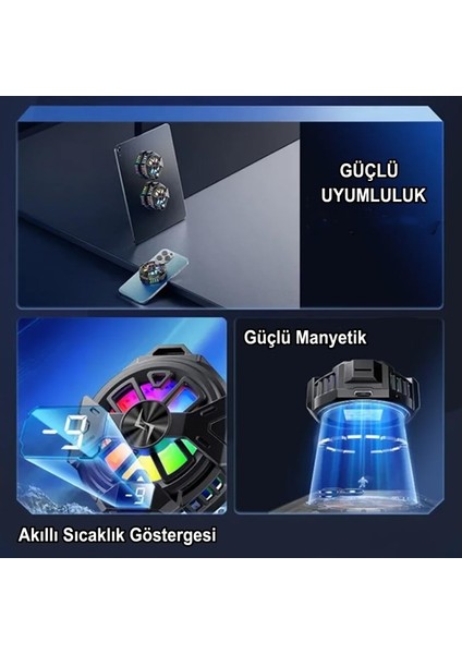 Manyetik Arka-Klipsli Dijital Göstergeli Rgb Işıklı Cep Telefonu Soğutucu Fan indirimleri