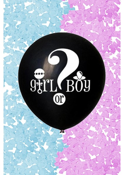 Büyük Boy Girl Or Boy Siyah Cinsiyet Belirleme Partisi Balonu Konfeti
