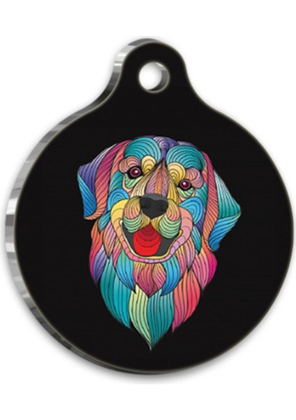 Sevimli Golden Retriever Illüstrasyonlu Yuvarlak Köpek Künyesi, 3 Cm, Orta Boy