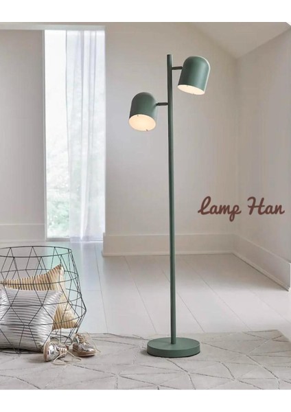 Modern Çift Başlı Metalik Zemin Lambası, Şık ve Özel Tasarım Lambader