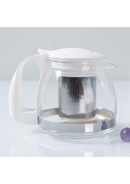 Cam Demlik 700 Ml, Çelik Süzgeçli, Beyaz, Şık ve Pratik Tasarım