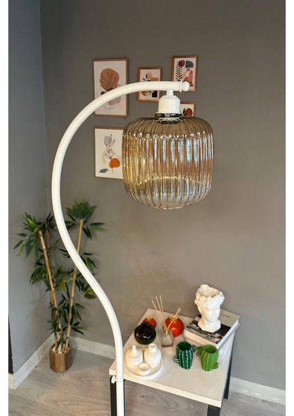 Beyaz Gövde Bal Rengi Cam Dekoratif Metal Zemin Lambası, Oturma ve Çalışma Odası Için Şık indirimleri