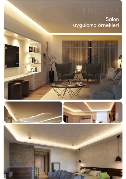 2 Metre Şerit LED Gün Işığı, 3 Çipli Pro Ambiyans Aydınlatma, Mutfak ve Salon Için