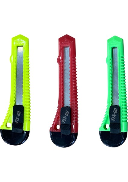 3'lü Renkli Maket Bıçağı Seti – Kırmızı, Yeşil, Sarı