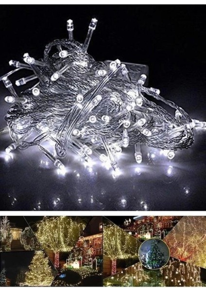 8 Fonksiyonlu 10M Beyaz LED Aydınlatma Dekoru, 100 Ledli, Çok Renkli Seçenekli