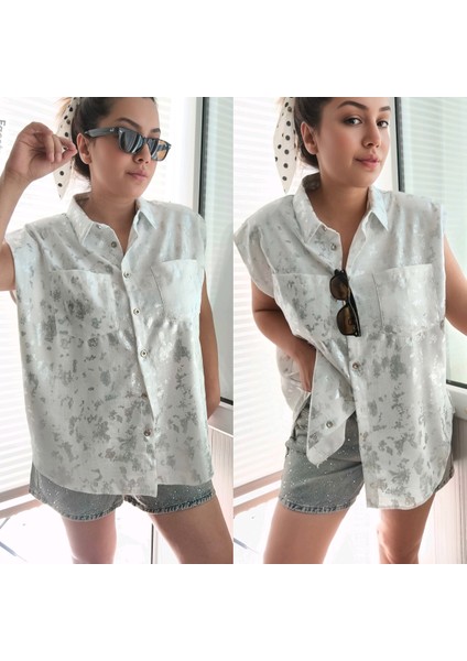 Gümüş Yaldız Detayli Sııfr Kol Vatkalı Gömlek modelleri