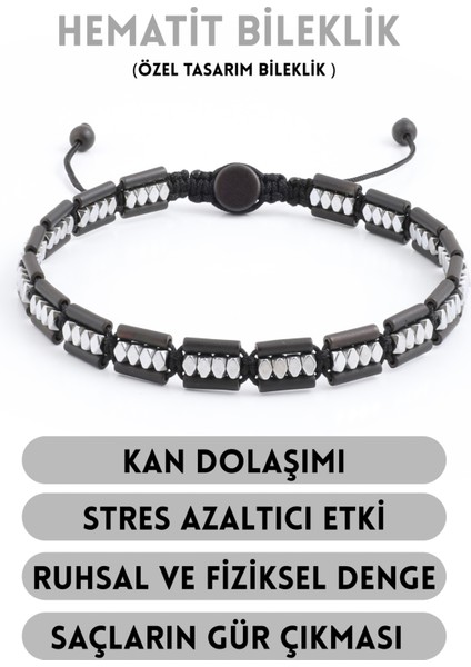 Hematit Bileklik - Lotus Black Silver Bileklik - Tasarım Bileklik Özel Kesim Ayarlanabilir