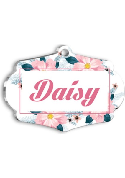 Pembe Çiçekli Kedi Köpek Isimlik, 3,7x2,66 Cm, Sevimli ve Şık Tasarım