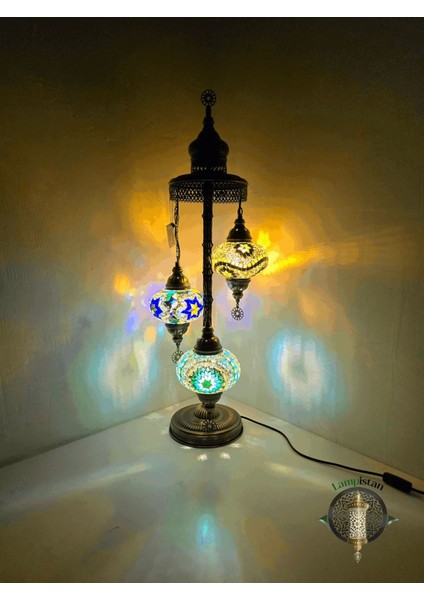 El Yapımı 3'lü Mozaik Cam Lambader, Şık ve Renkli Tasarım