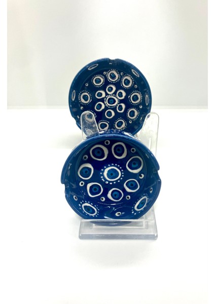 Nazar Boncuklu El Yapımı Lacivert Küllük Seti 2’li