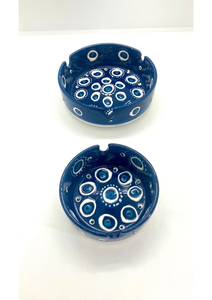 Nazar Boncuklu El Yapımı Lacivert Küllük Seti 2’li modelleri