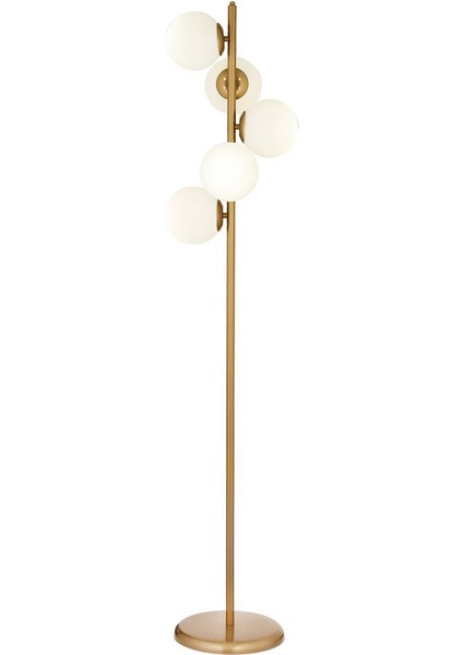 Kahverengi 5 Camlı Metal Lambader, Dekoratif ve Şık Aydınlatma Parçası