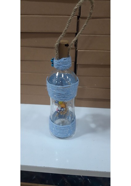 Renkli Hasır Ip Desenli Bahçe ve Balkon Dekoratif Fanus Ledli Işıldak