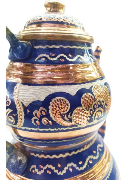 El Işlemeli Mavi Bakır Çaydanlık, Büyük Boy, Şık ve Geleneksel Tasarım fiyatları