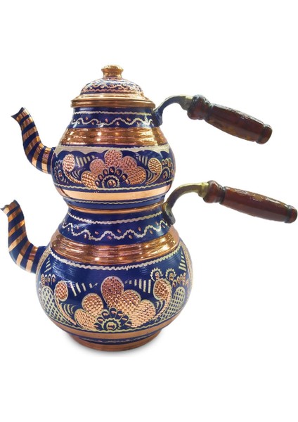 El Işlemeli Mavi Bakır Çaydanlık, Büyük Boy, Şık ve Geleneksel Tasarım modelleri