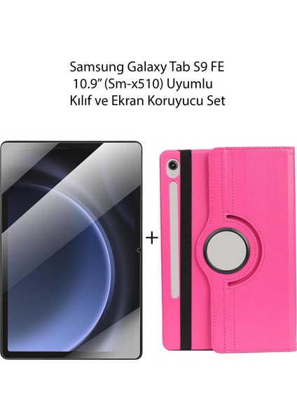 Samsung Galaxy Tab S9 Fe 10.9'' (SM-X510) Uyumlu 360° Dönen Standlı Kılıf ve Ekran Koruyucu Set