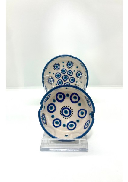 Nazar Boncuklu El Yapımı Beyaz Küllük Seti 2’li