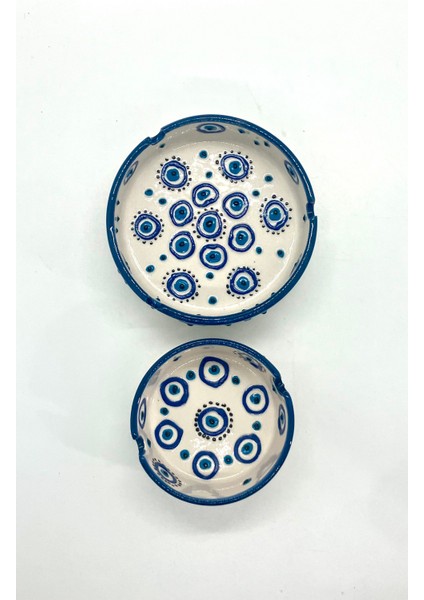 Nazar Boncuklu El Yapımı Beyaz Küllük Seti 2’li modelleri