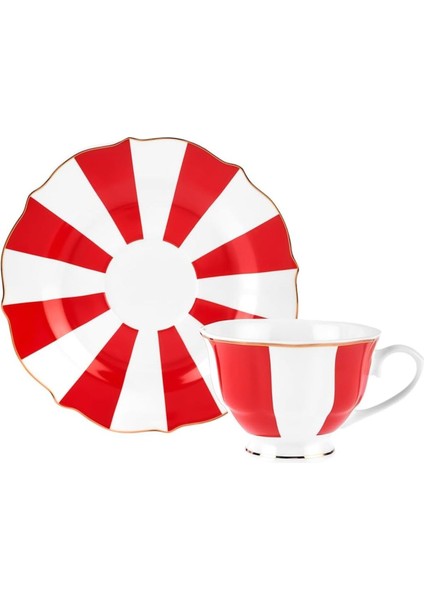 Kırmızı Kalın Çizgili 220ML Çay Fincanı, Şık ve Zarif Tasarım