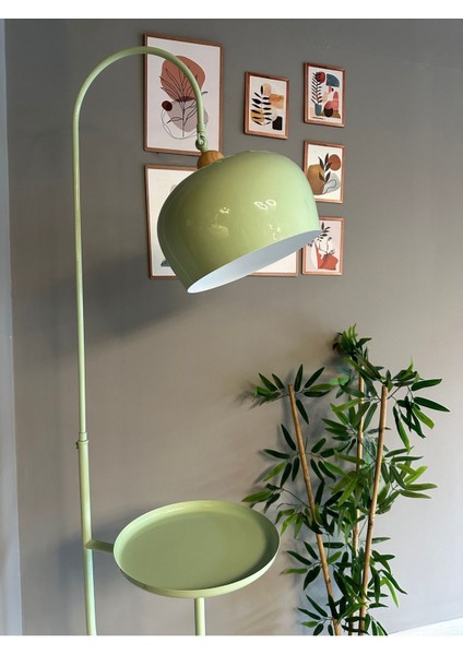 Yeşil Metal Lambader, Hareketli Başlık, Sehpalı, Modern ve Dekoratif Tasarım