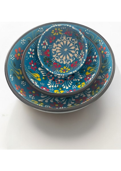 Dekoratif 3 Adet Mavi Lale Çini Tasarımlı Tamamen El Yapımı Çerezlik-Sosluk-Kahvaltılık fiyatları