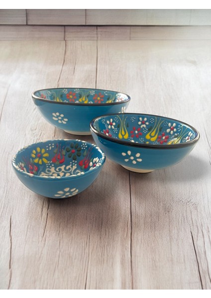 Dekoratif 3 Adet Mavi Lale Çini Tasarımlı Tamamen El Yapımı Çerezlik-Sosluk-Kahvaltılık fırsatları