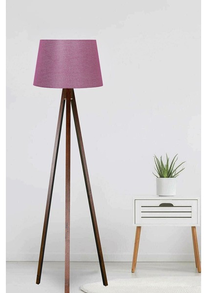 Ahşap Üç Ayaklı Konik Kumaş Başlık, Mürdüm Kahve Renkli, Şık ve Modern Tasarım