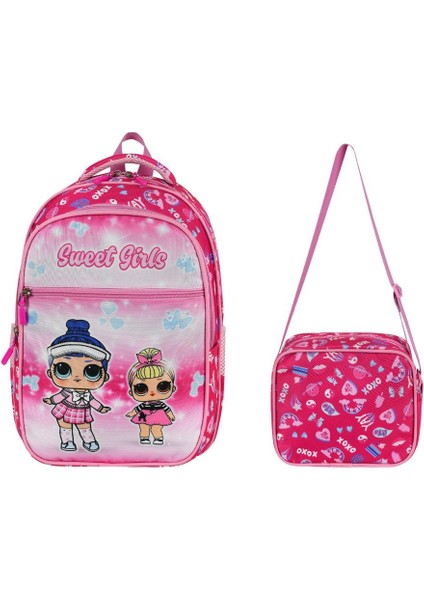 Ilkokul Çantası Lol 2'li Set 40*30 cm Beslenme Çantası Ortopedik Sırt Çantası Kız Çocuk