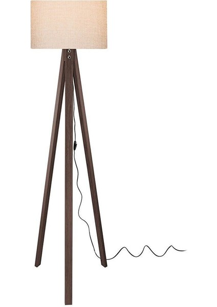 Kumaş Silindir Başlık, 3 Ayaklı Lambader, Bej Kahve, Şık ve Kullanışlı Tasarım