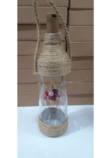 Renkli Hasır Ip Desenli Bahçe Balkon Dekoratif Fanus Işıldak Ledli