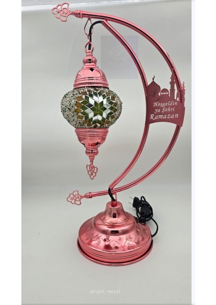 Pembe Ramazan Masaüstü Metal Keçe Lambası, Şık ve Zarif Işıklandırma Parıltısı