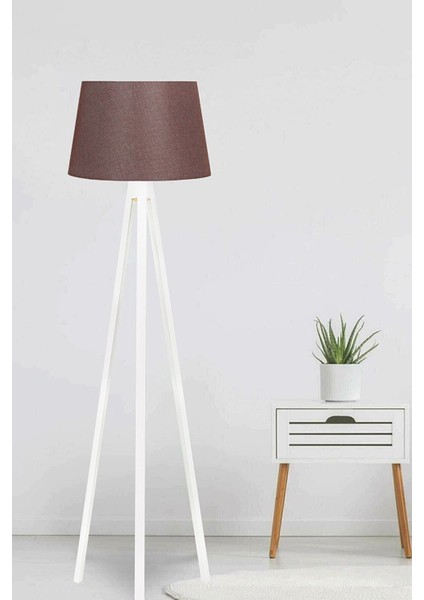 Şık Üç Ayaklı Tripod Abajur Kahve Beyaz Modern Dekorasyon Parıltısı