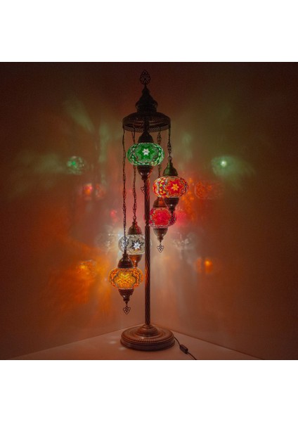 Renkli 5'li Mozaik Lambader, Köşe Aydınlatması, El Yapımı Osmanlı Dekoru