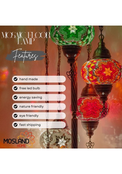 Renkli 5'li Mozaik Lambader, Köşe Aydınlatması, El Yapımı Osmanlı Dekoru indirimleri
