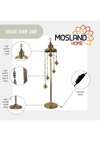 Renkli 5'li Mozaik Lambader, Köşe Aydınlatması, El Yapımı Osmanlı Dekoru