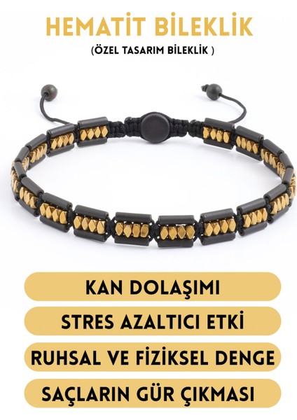 Hematit Bileklik - Lotus Black Gold Bileklik - Tasarım Bileklik Özel Kesim Ayarlanabilir